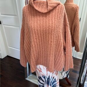 Free People Cowl Neck Sweater in Warm Pink